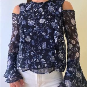 Hollister blue floral open shoulder blouse